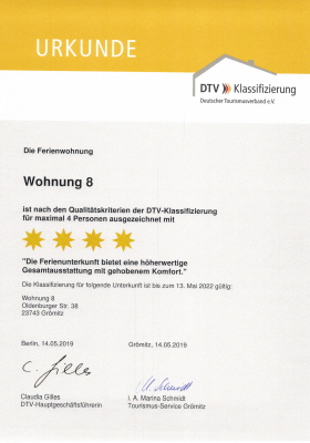 W8 Klassifizierungsurkunde DTV 4 Sterne